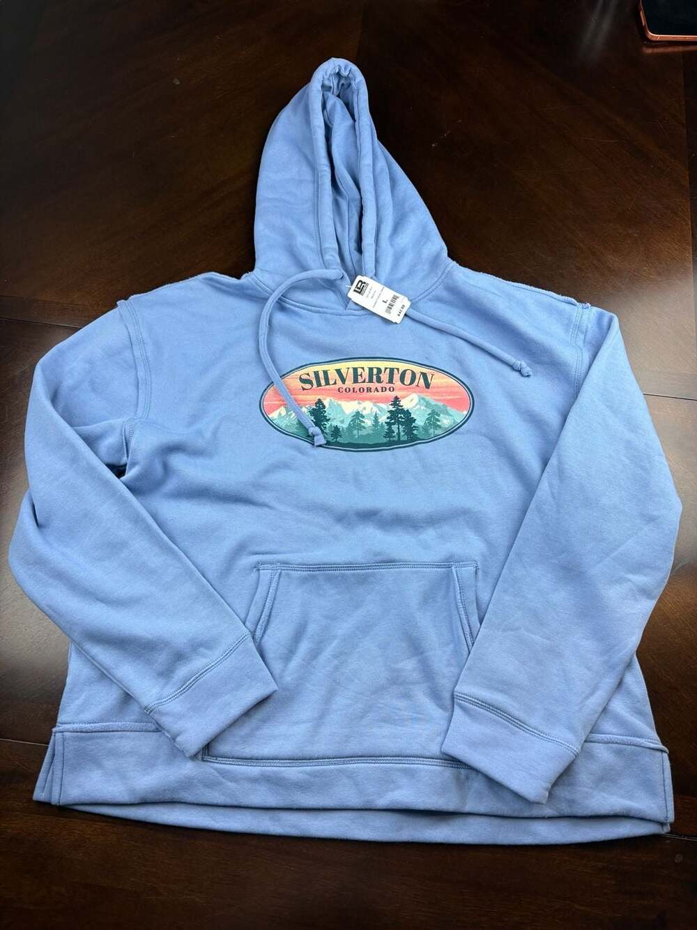 Lone Rock Clothing Silverton Colorado Blue Hooded Pullover Sweatshirt Size Large